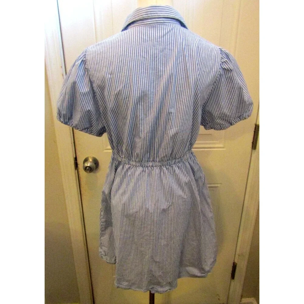 J.Crew Factory Mini Dress Blue White Striped Collar Draw String Waist Size 8